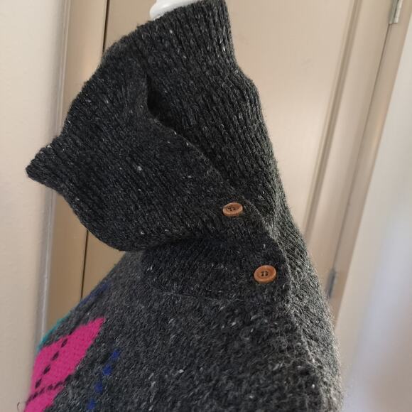 Vintage Gap Size Small Wool Blend Argyle Button Turtleneck Sweater - Picture 3 of 6